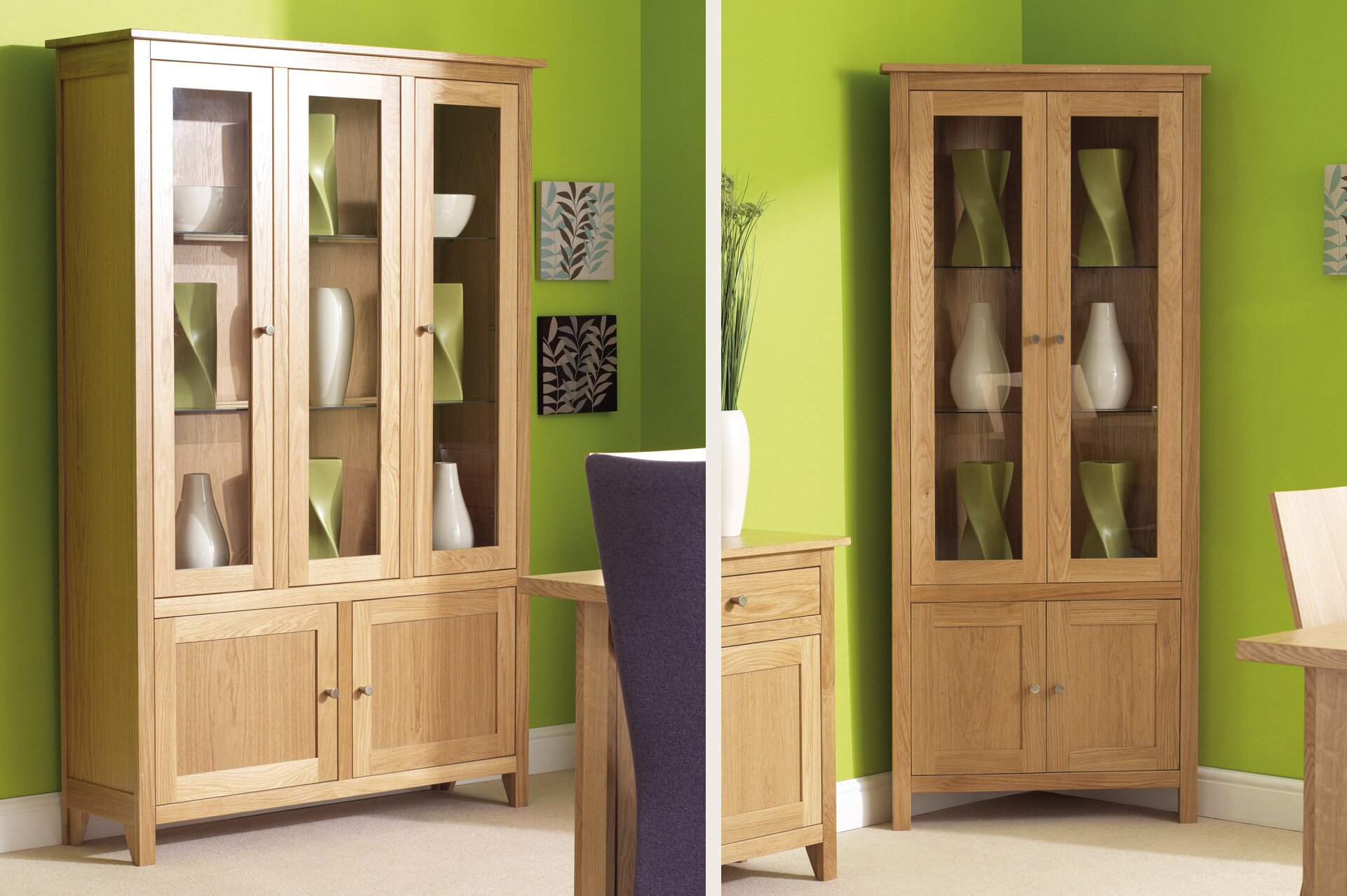 Corndell Nimbus Compact Oak Display Cabinets in Satin finish